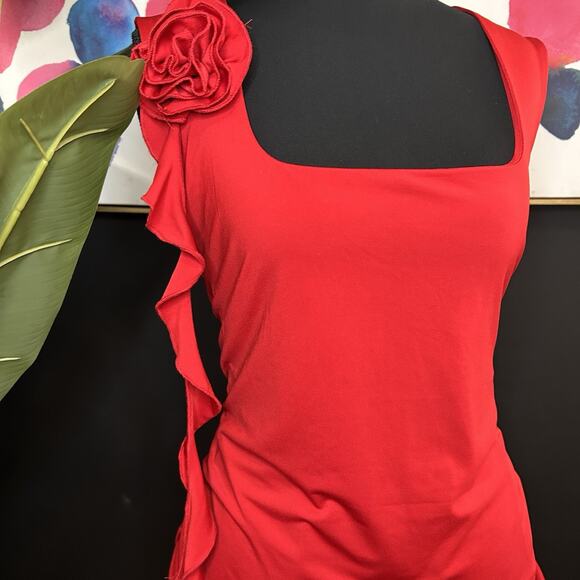 Red Ruffle Top with Flower Detail #Festival #Raver Women's Size XXL - Picture 2 of 4